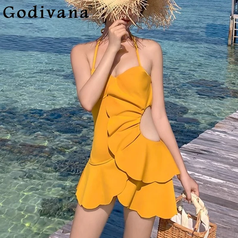 2025 New Swimsuit Women's Summer Sexy Pool One-piece Swimwear Elegant Chic Ginger Conservative Seaside Vacation Sling Swimsuits