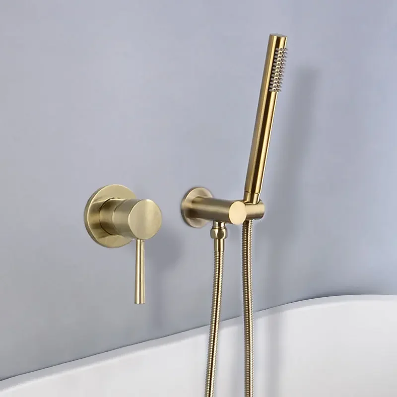 Bathroom Shower Set In Wall Brushed Gold Shower Mixer, Cold and Hot Total Brass Bath and Shower Mixer Tap Brass Bathroom Faucet