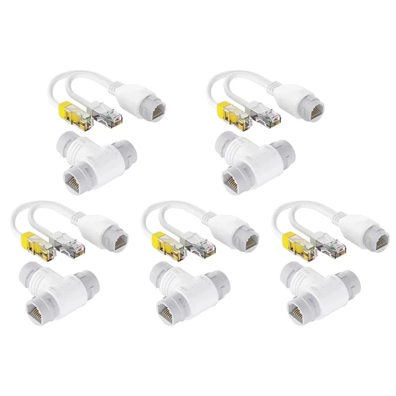 AB02 5X POE Splitter 2 In 1 Network Cabling Connector Three-Way RJ45 Connector POE Cable For IP Security Camera
