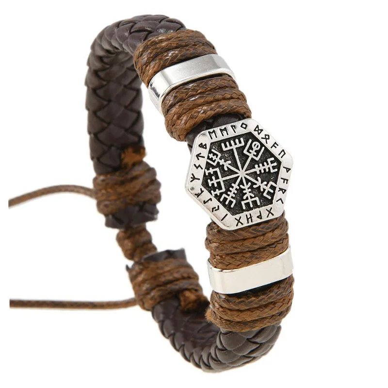 Handmade Leather Braided Norse Rune Viking Bracelets Gothic Lucky Cuff Braclet Personalized Men Leather Bracelet Hand Jewelry view 2