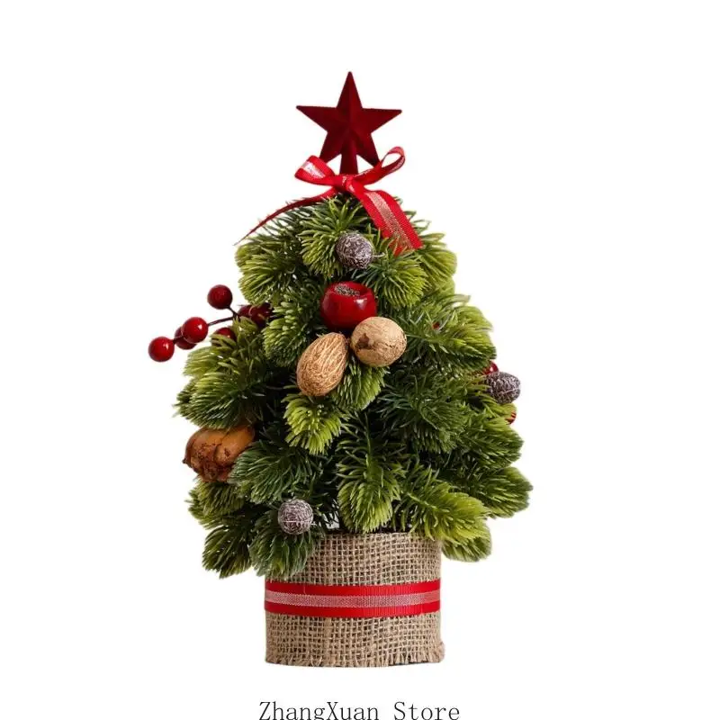 Verzierter Mini-Weihnachtsbaum mit Stern, Band, Tannenzapfen, Obstbesatz und einer präsentationsfertigen Struktur 3XUF – Detail 2