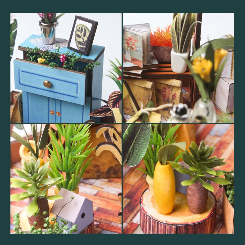 Kit di costruzione assemblati per sala da fiori 3D creativa Modello con luci Puzzle fai da te in legno Decorazione del desktop Giocattoli Regali per bambini