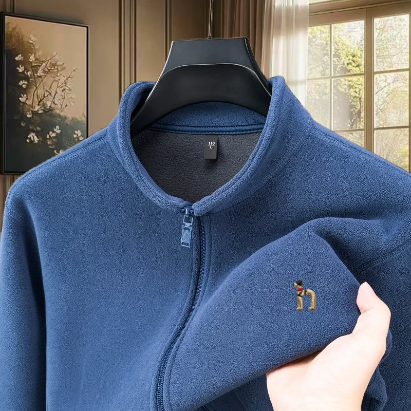 Designer Brand Comfortable Velvet Warm Zipper Half High Collar Men's Sweater Winter Bestseller Exquisite Dog Embroidered Jacket