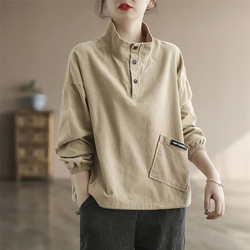 

2022 Corduroy Pullover Coat New Women's Literary Retro New Thin Striped Velvet Spring Sweater Ladies Loose and Thin Commuter W20