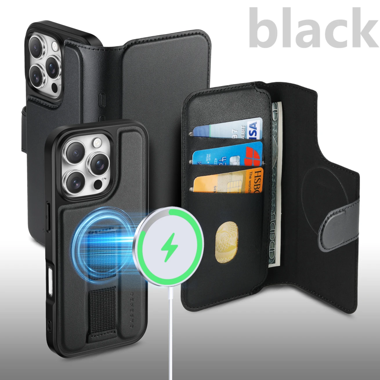 

16 Pro Max Магнитный держатель для зарядки карты 2 в 1, кожаный чехол для мобильного телефона для Iphone 15 Plus 14 13 12 Pro Max, кронштейн, твердый чехол