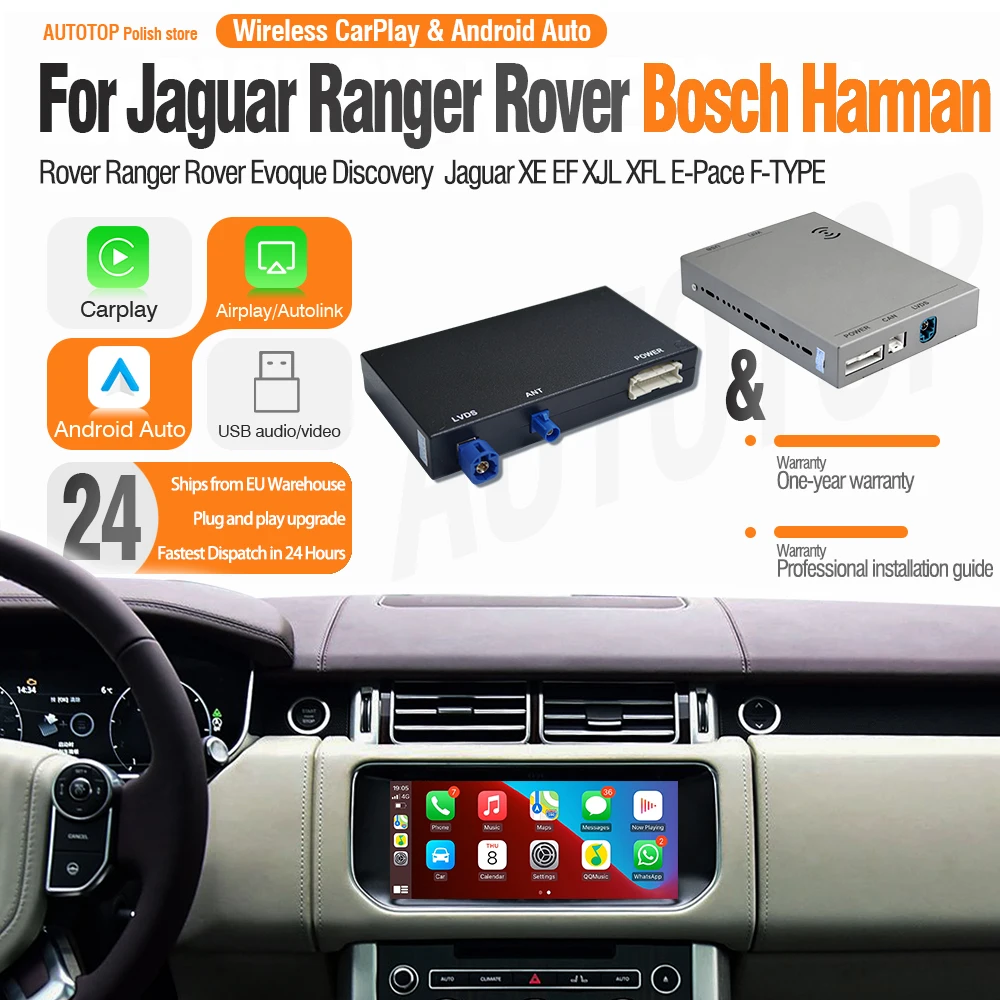 AUTOTOP Carplay Wireless e Android Auto per Land Rover Jaguar Evoque Discovery 4 Aurora 2012-2018, Navigazione Multimediale Airplay