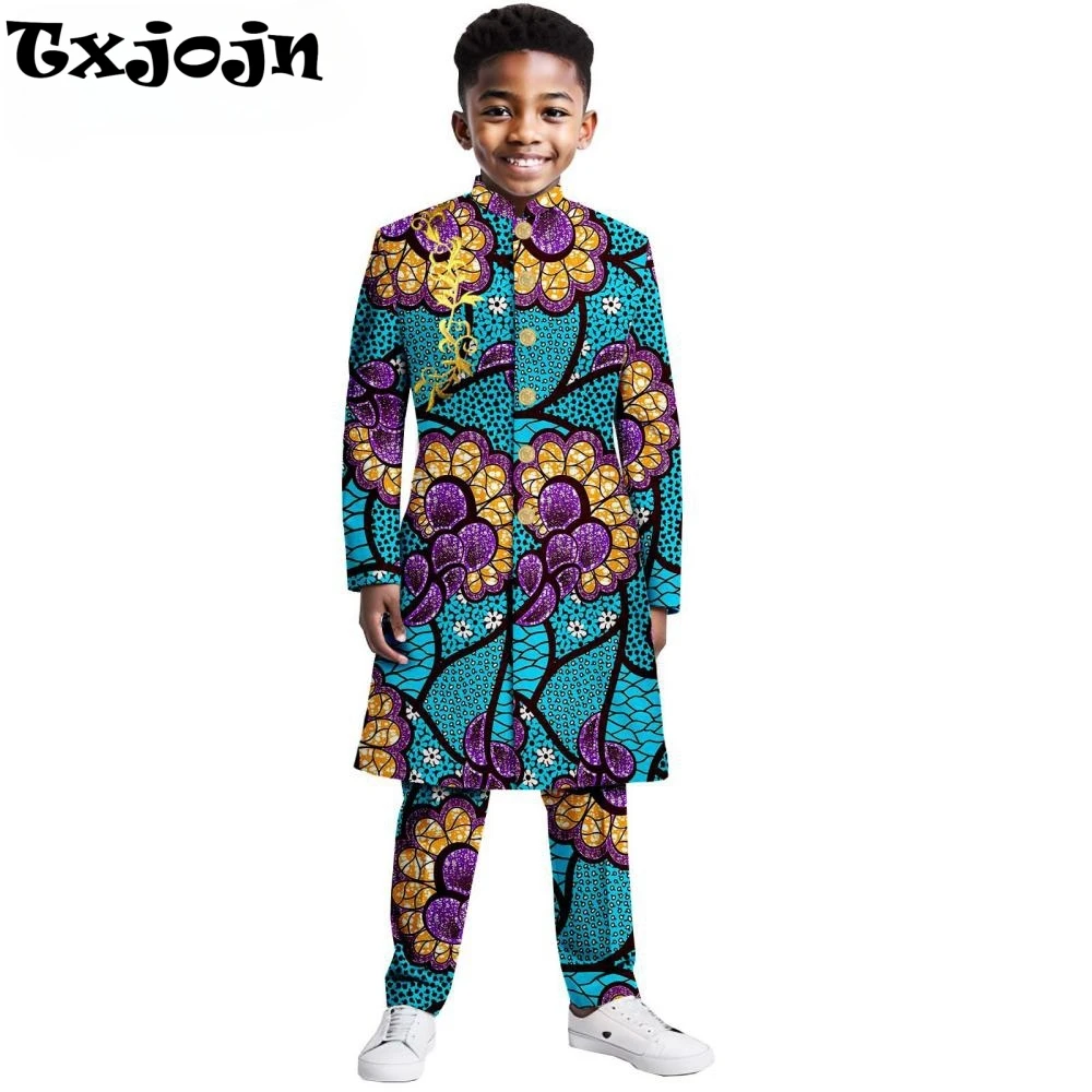 

African Classic Print Suit Set 2 Pieces For Kids School Performance,Formal Fashionable Boys Suits Banquet Party Outfit XS-XXL