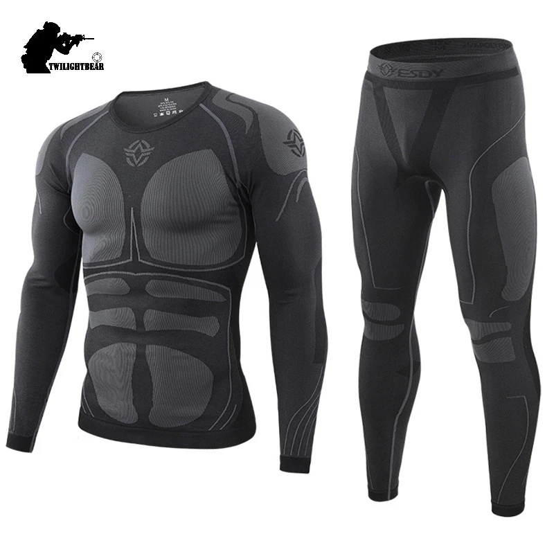 Winter Men\'s Sport Thermal Underwear Suit Fleece Warm Outdoor Skiing Underwear Set Men Elastic Quick Drying Long Johns A2F200