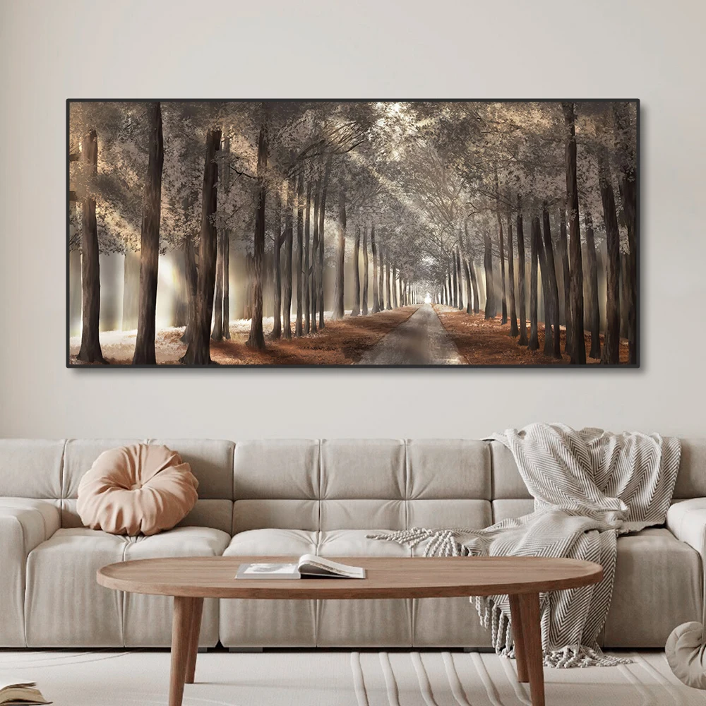 Modern Natural Landscape Wall Art Poster Prints Brown Sunny Forest Street Canvas Painting Picture for Living Room Home Decor