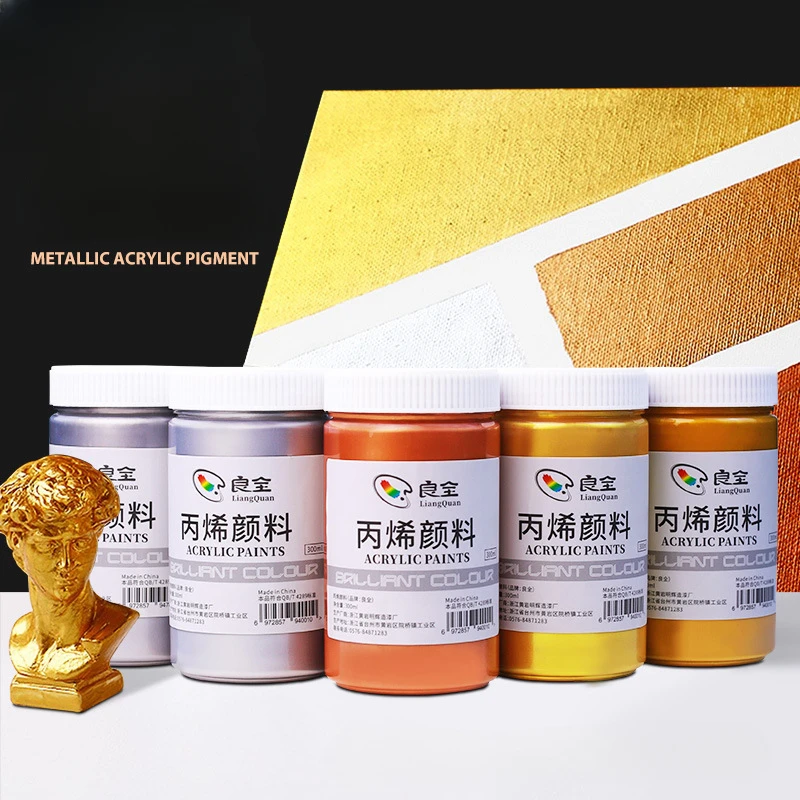 300ML Canned Metal Color Acrylic Paint Silver Buddha Light Gold Pearlescent Paint Wall Painting Waterproof Art Pigment