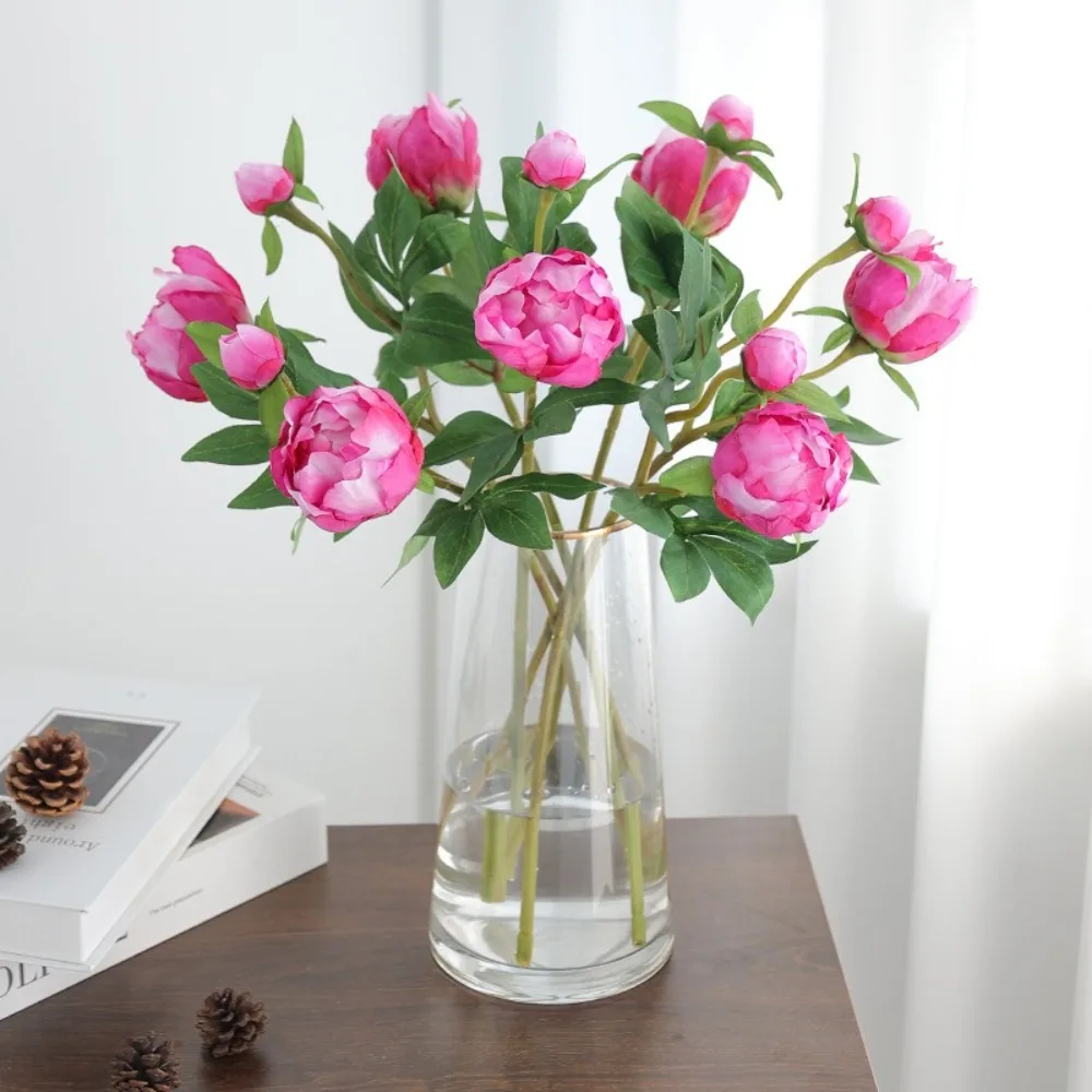 Fleur de pivoine simulée réaliste à 2 têtes, fleurs de pivoine artificielles en soie de Style européen, faux Bouquet de pivoines, Arrangement d'art floral