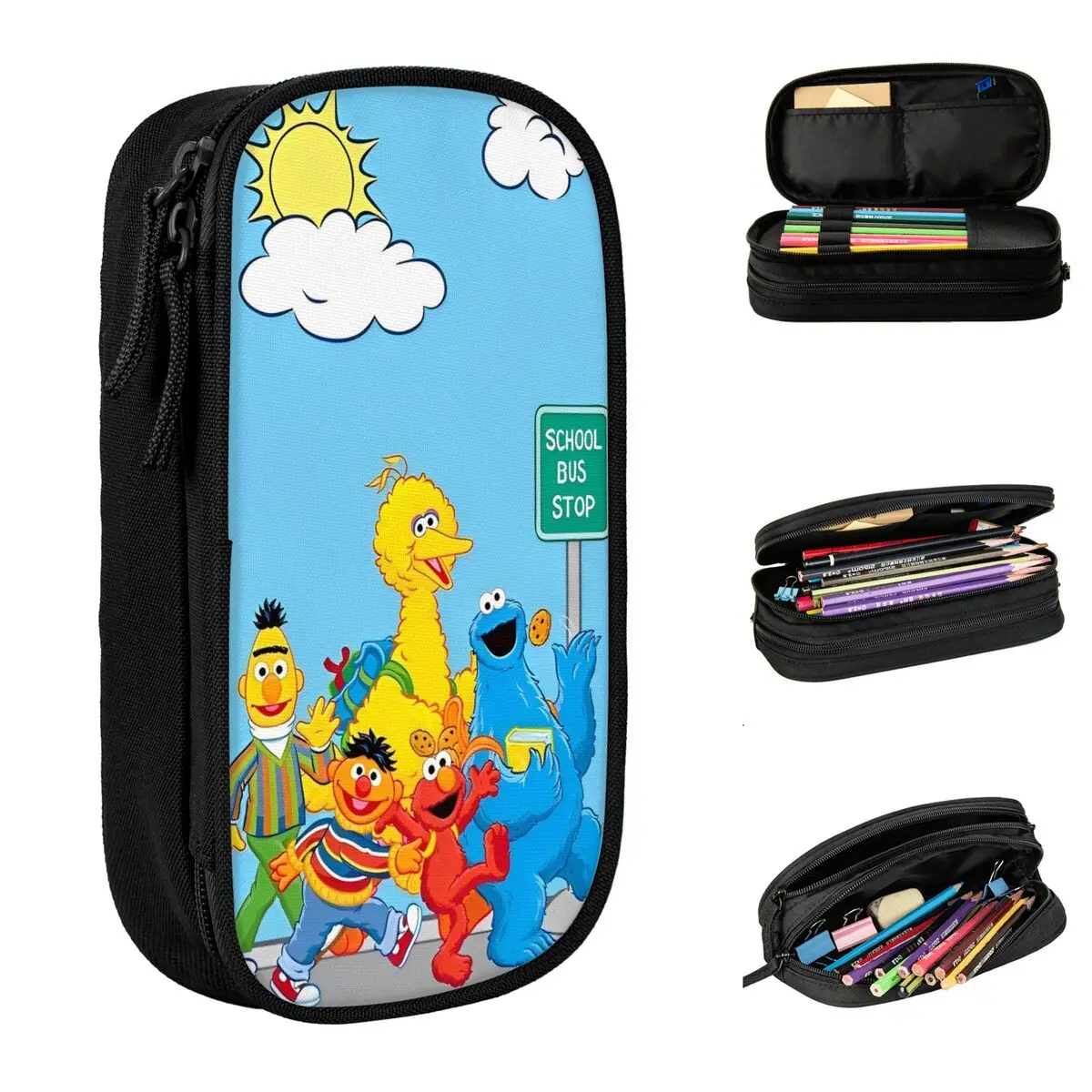 Comedy S-Sesame Street Cartoon Pencil Cases Cartoon Pen Holder Bag for Student Big Capacity Students School Zipper Pencil Box