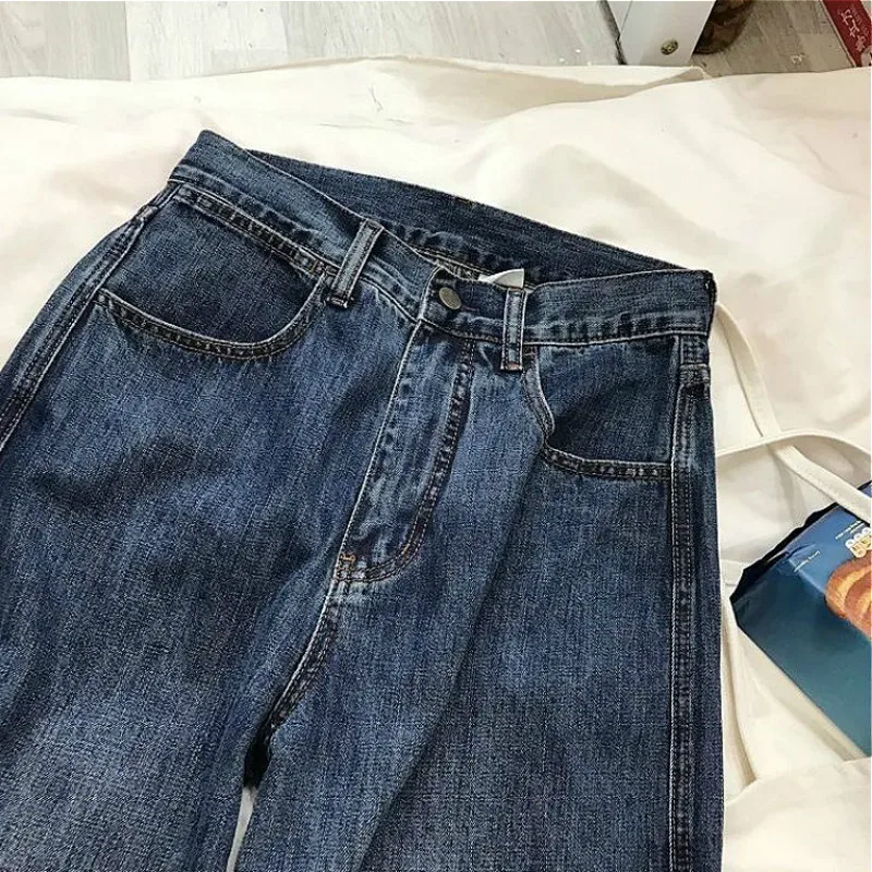 Women Jeans Vintage Blue High Waist Gradient American Fashion Streetwear Wide Leg Jean Female Denim Trouser Baggy Denim Pants