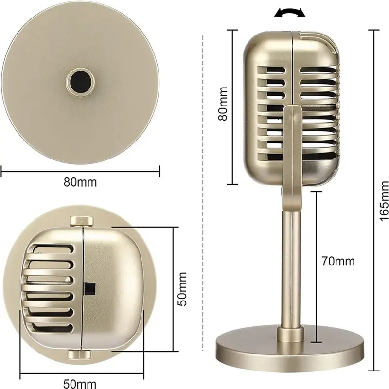 【SPECIAL】16Pcs Retro Microphone Props Model Vintage Microphone Antique Microphone Microphone Stage Table Decor,Gold