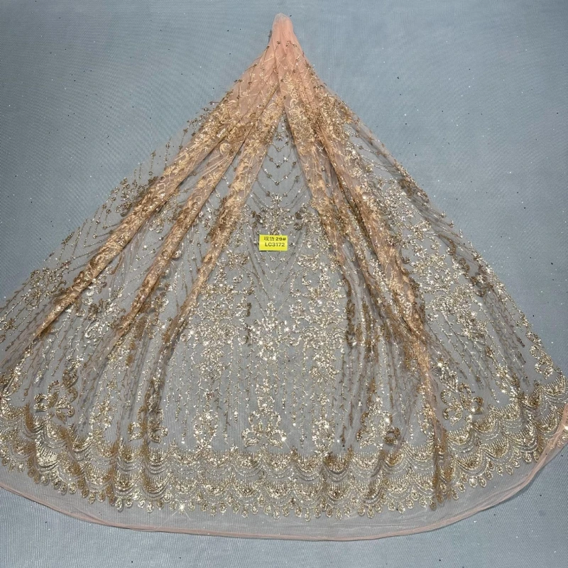 

10 Yards Champagne Gold Patterned Wedding Dress Fabric Tull Spray Lace 150cm Wedding Party Spray gold Tull fabric