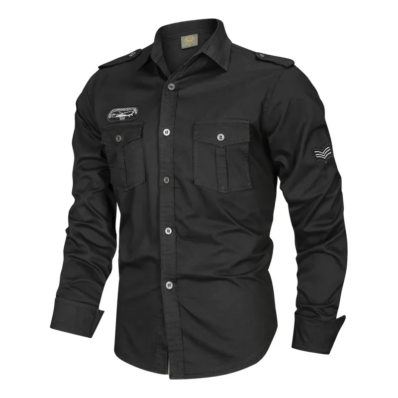 Men Military Outdoor Shirts Male Cotton Multi-pocket Tooling Casual Shirts Good Quality Man Large Size Solid Long-sleeved Shirts