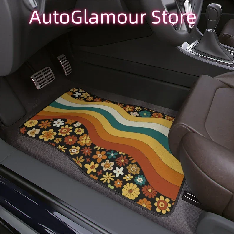 Boho Rainbow  Floor Mats, Aesthetic Y2K Groovy Floral  Floor Mats,Y2K Retro  Accessories, Cute  accessories for wome