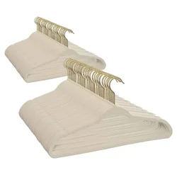 Non-Slip Velvet Clothes Hangers, 10 Pack, Beige/Black, Space Saving