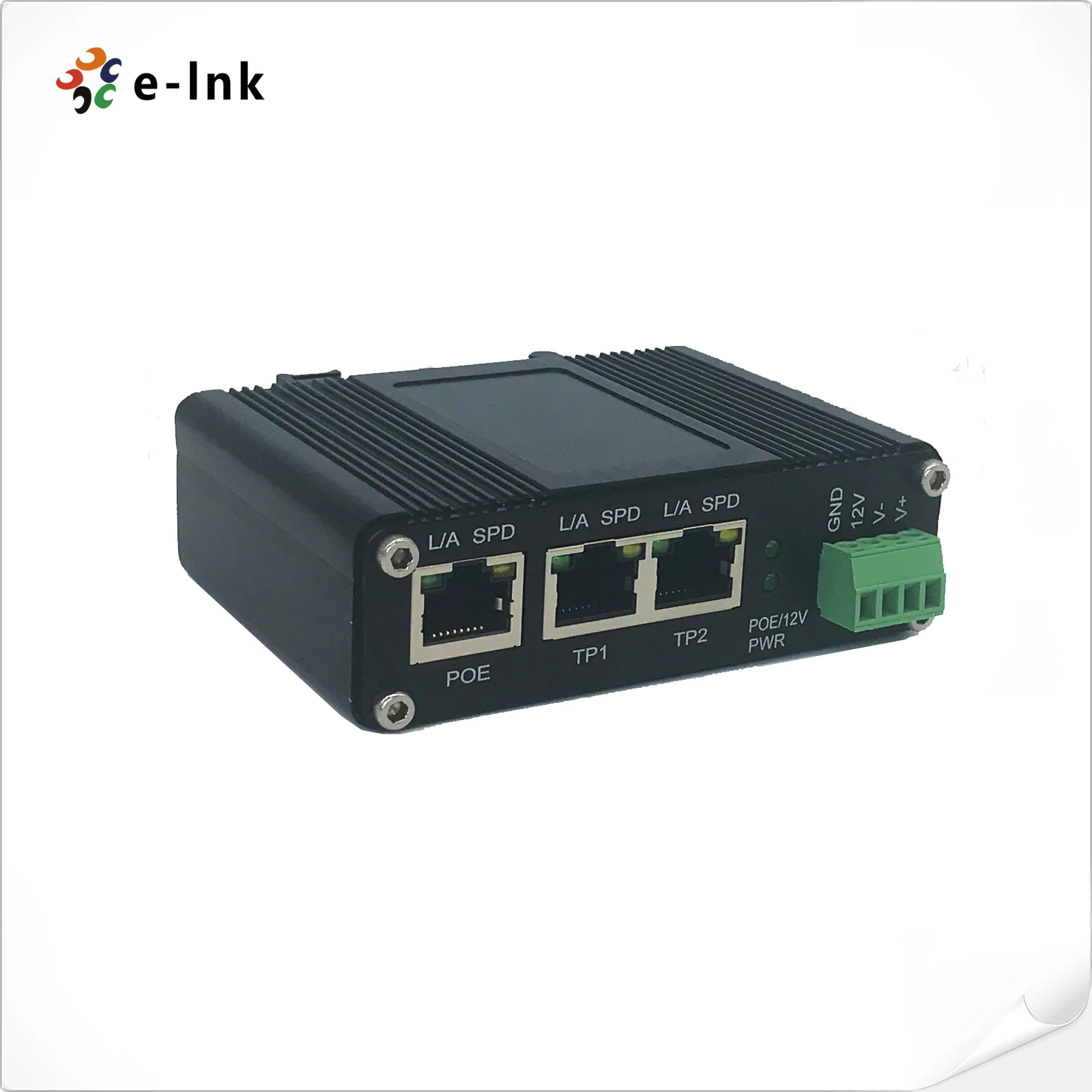 High Performance Industrial IEEE802.3af/at PoE Splitter With 2-port Switch Function, Output Voltage 12VDC