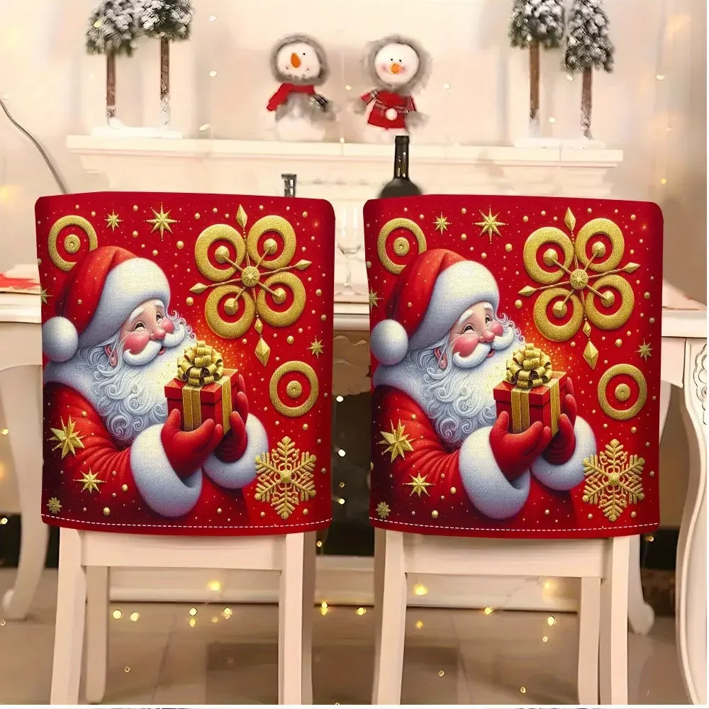 VIKAMA Merry Christmas Reindeer Winter Forest Chair Covers 2/4/6 PCS for Holiday Party Kitchen Dining Room Home Decor