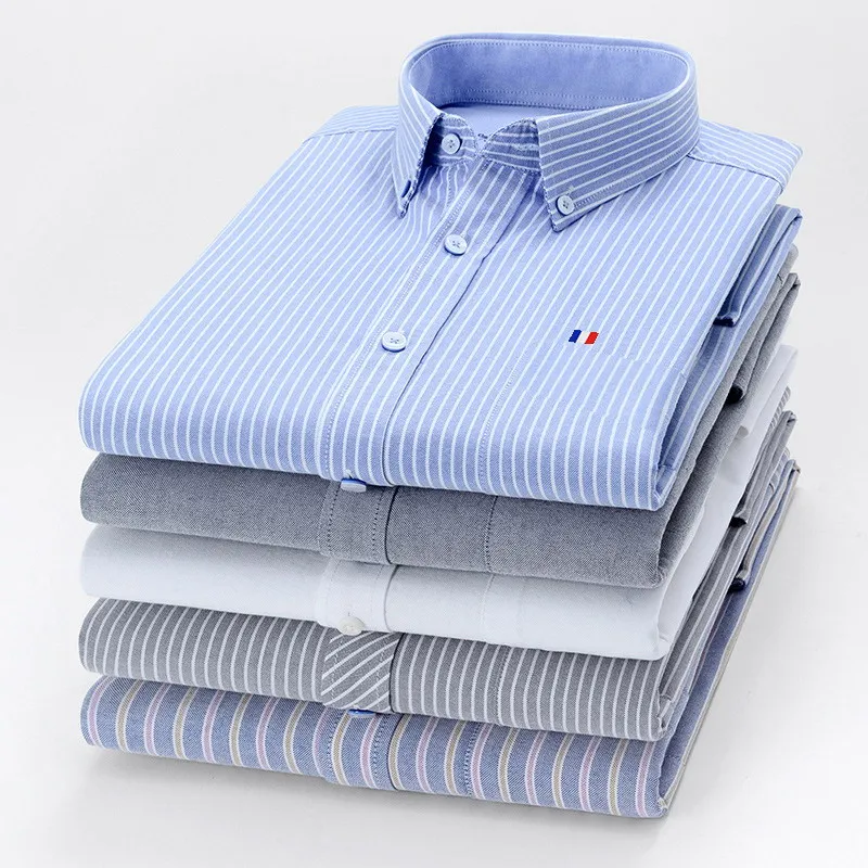 

Plus Large Size 4XL Fit Mens Business Casual Long Sleeved Shirt Classic Striped Male Social Dress Shirts