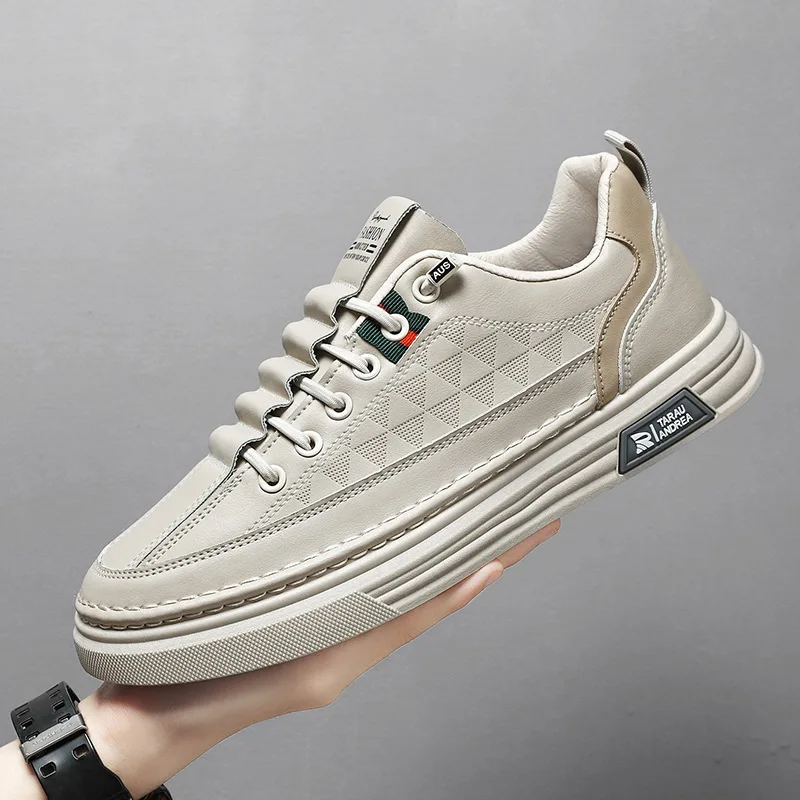 

Spring Men's Breathable Sports Shoes Fashionable Versatile Leather Shoes Casual Board Shoes Trendy Footwear Polyester Fiber