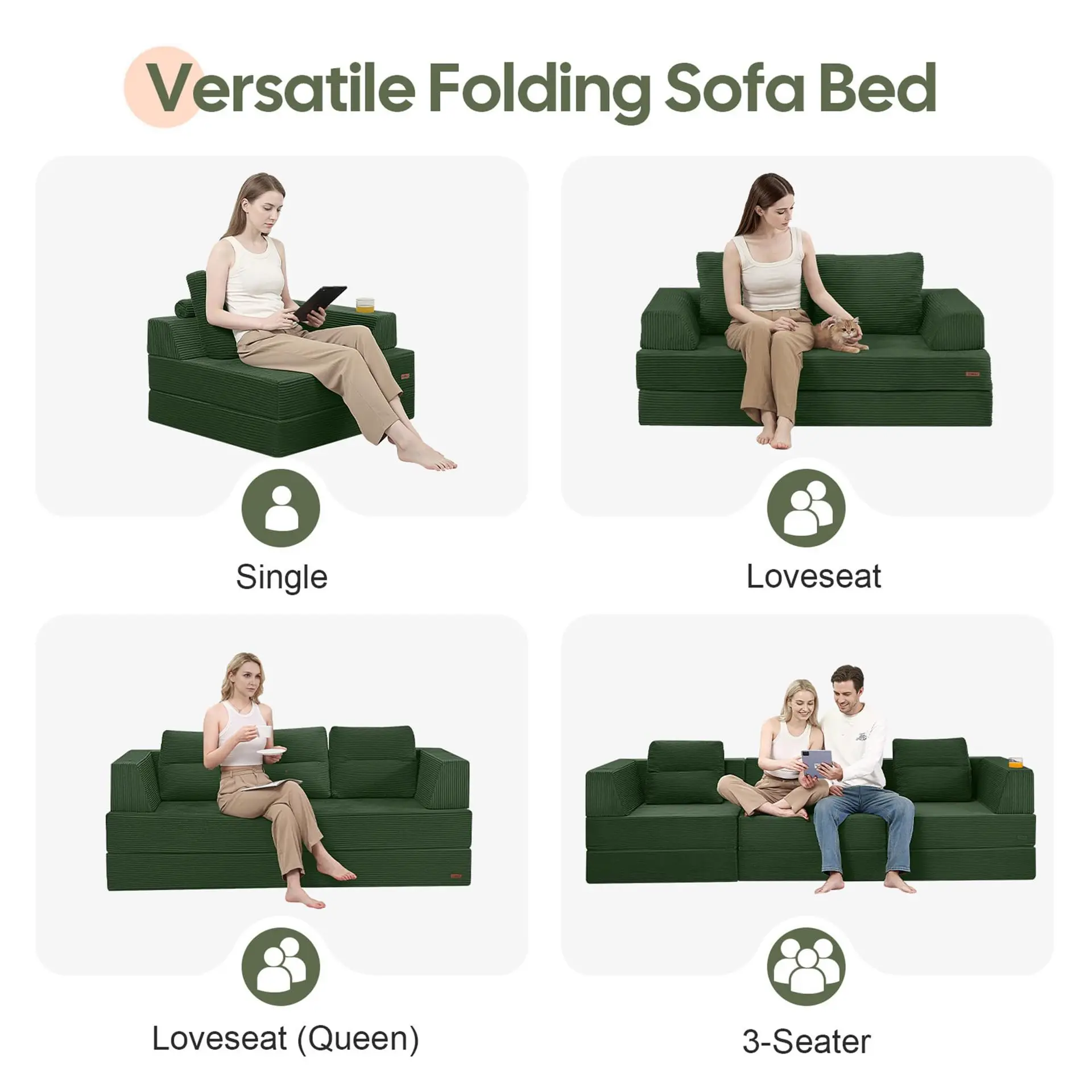 Modern Foldable Sofa Bed Module Fabric Sofa with Reclining and Sleeping Function Compact Single-person Tatami-style Sofa Bed