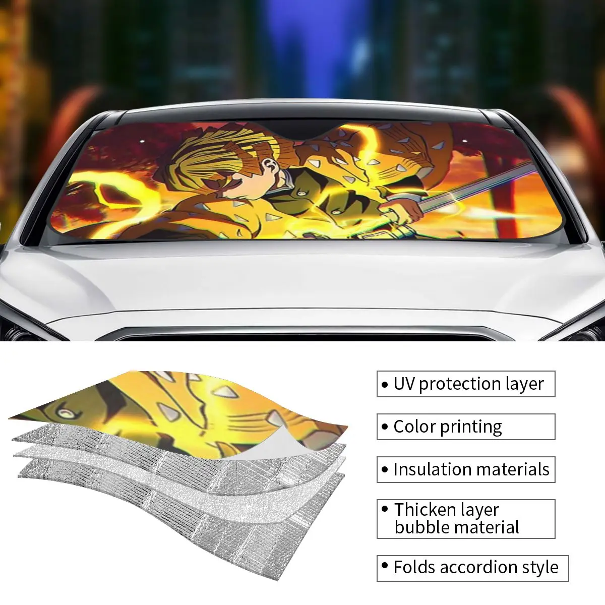 أنيمي شيطان القاتل كامادو تانجيرو ظلة الزجاج الأمامي سيارة الزجاج الأمامي نافذة الشمس قناع اكسسوارات يغطي