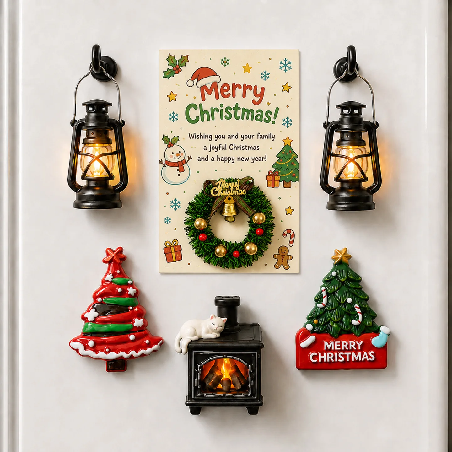Light Up Christmas Fridge Magnets, Resin Xmas Tree Fireplace Decorative Magnetic Stickers, Winter Home Decoration & Holiday Gift