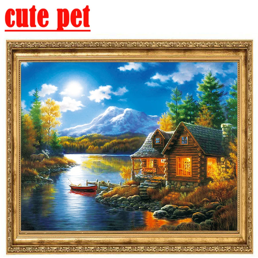 5D No Frame Lakeside hut Diamond Painting Diy diamond mosaic Full Square Diamond Painting Rhinestones Handicraft Home Decor the