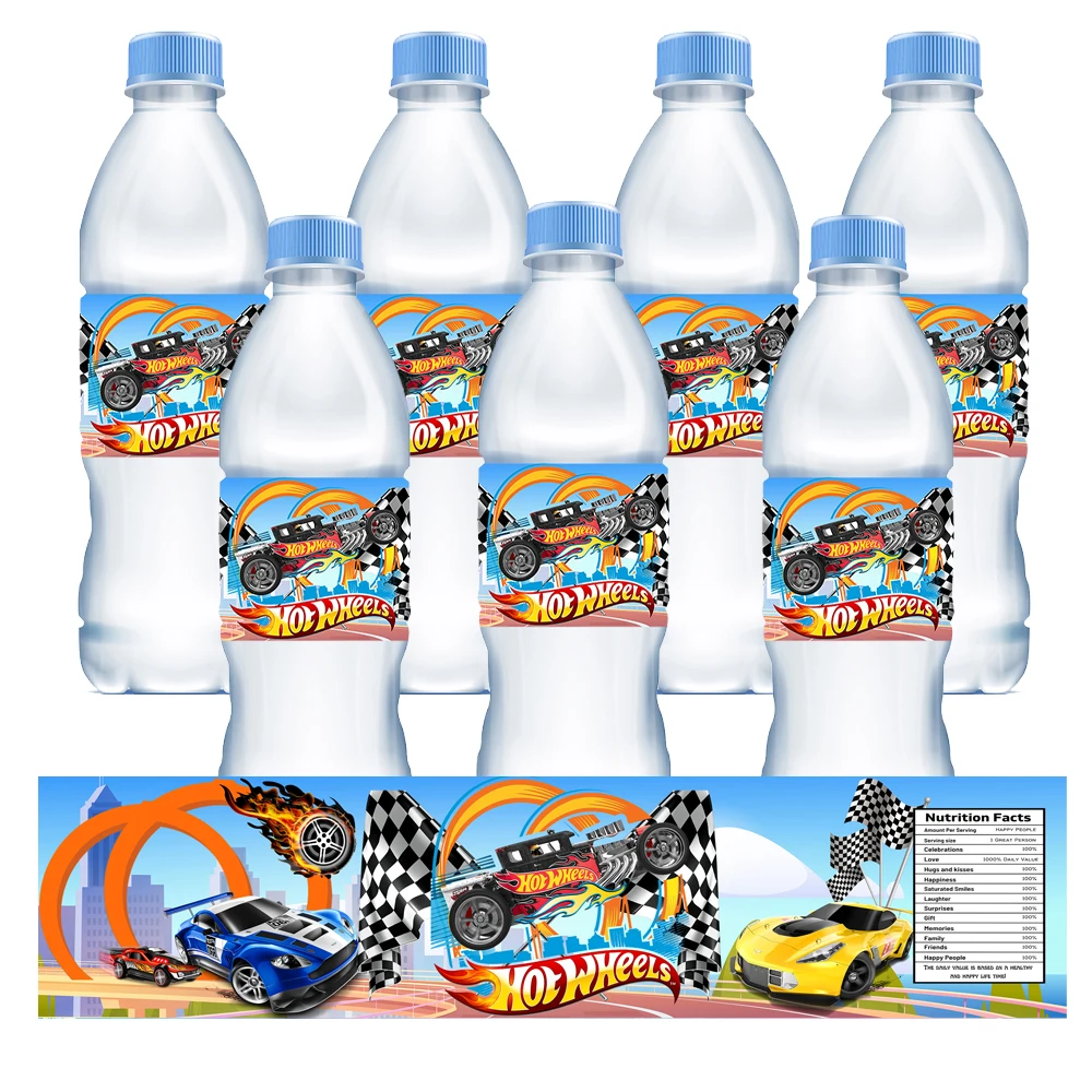 Hot Wheels Car Water Bottle Wraps Labels Birthday Labels Stickers Personalized Kids Birthday Party Decoration