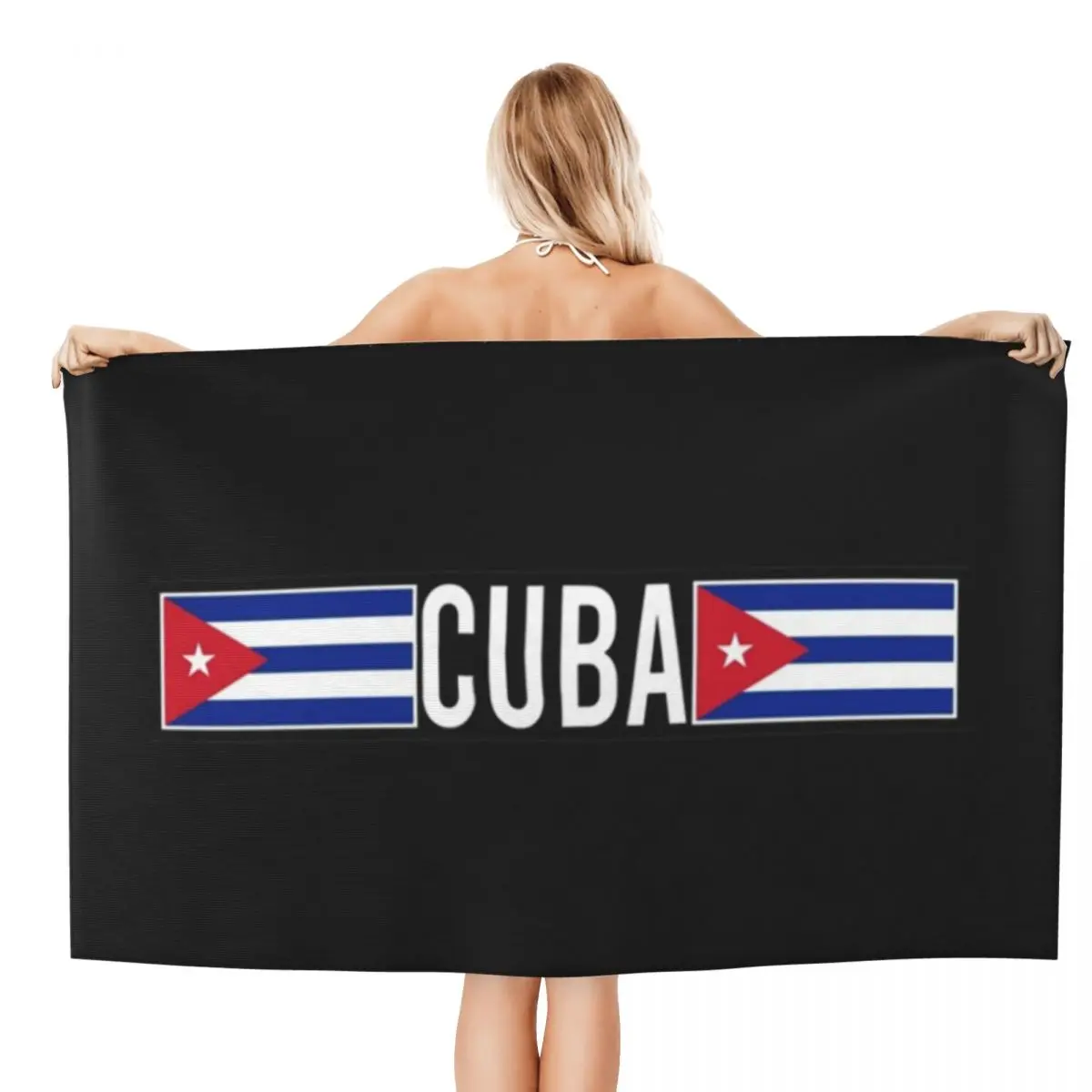 Customized Cuban Emblem Cuba Flag Beach Towel Breathable Microfiber Bath Towels