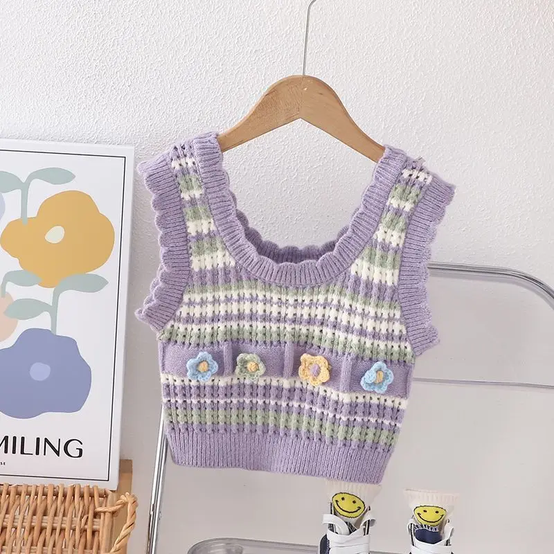 Kids Girls Cute Knitted Vest 2024 New Arrival Children Autumn Winter Clothing Baby Girls Applique Sweaters Korean Japanese Style image 5