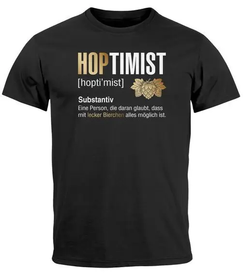 Mens T-Shirt Hoptimist Beer Drinker Delicious Beer Fun Motif Saying Funny-