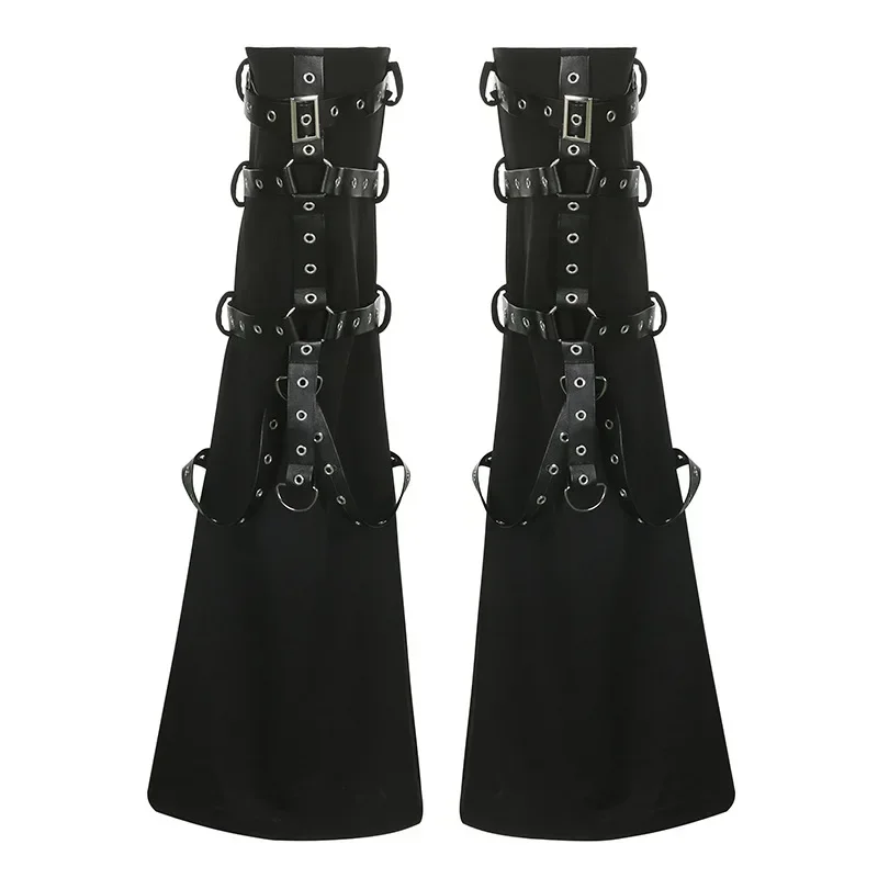 Gothic Eyelet Strap Women Trouser Legs Vintage Dark Academic Slim Bandage Leg Socks Black Knitted Boot Cuffs Leg Punk