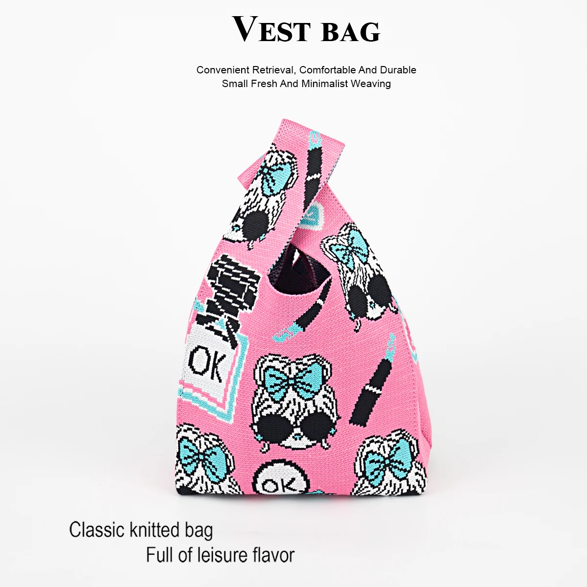 

Симпатичная и стильная сумка для девочек с бантом, с фиксированным широким плечевым ремнем, прочная, дышащая, складная, многоразовая, трикотажная ткань, подходит для ежедневных прогулок, поездок на работу, путешествий и отпуска, используется в любое время