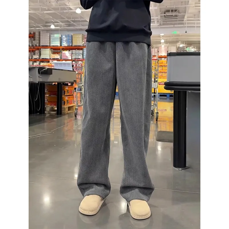 

Темно-серые мужские утепленные флисовые брюки-джоггеры в американском стиле, плотные, с узором «ёлочка», свободного кроя, вязаные, повседневные, осенне-зимние