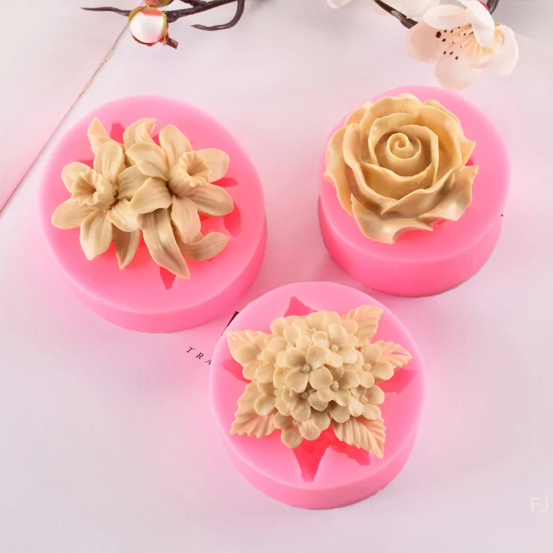 

[YU]1Pc Lilac Rose Lily Fondant Silicone Molds DIY 3D Handmade Soap Gypsum Cake Decorating Chocolate Baking Mold Kitchen Gadgets