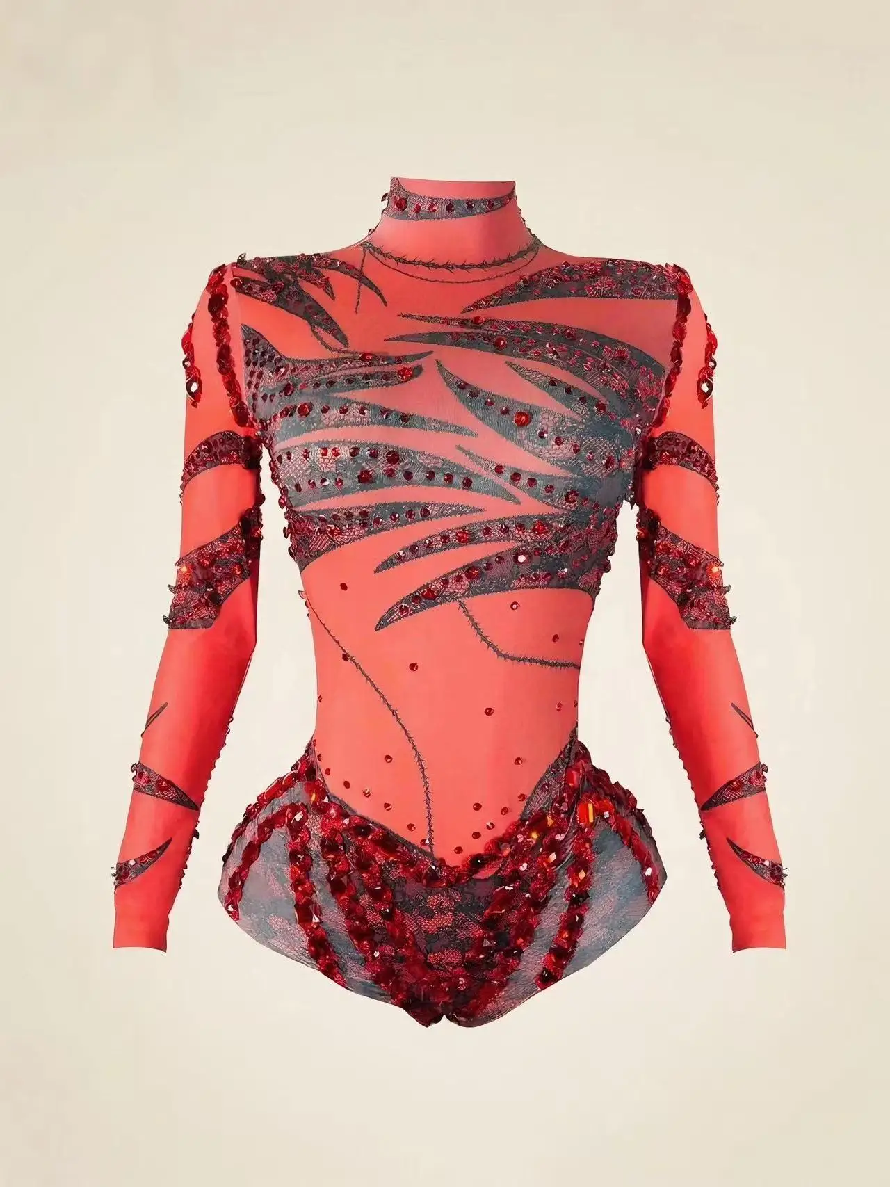 

Sexy Bodysuit In Transparent Mesh With Rhinestones For Women, Ballerina, Stage, Pole Dance, Gymnastics, Acrobatics, Performance,