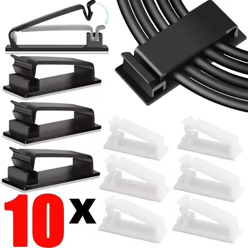Adhesive Wire Organizer Cable Holder Cord Management Harness Clamp Clip For Home PC Power USB Cable Wiring Desktop Cord Manager
