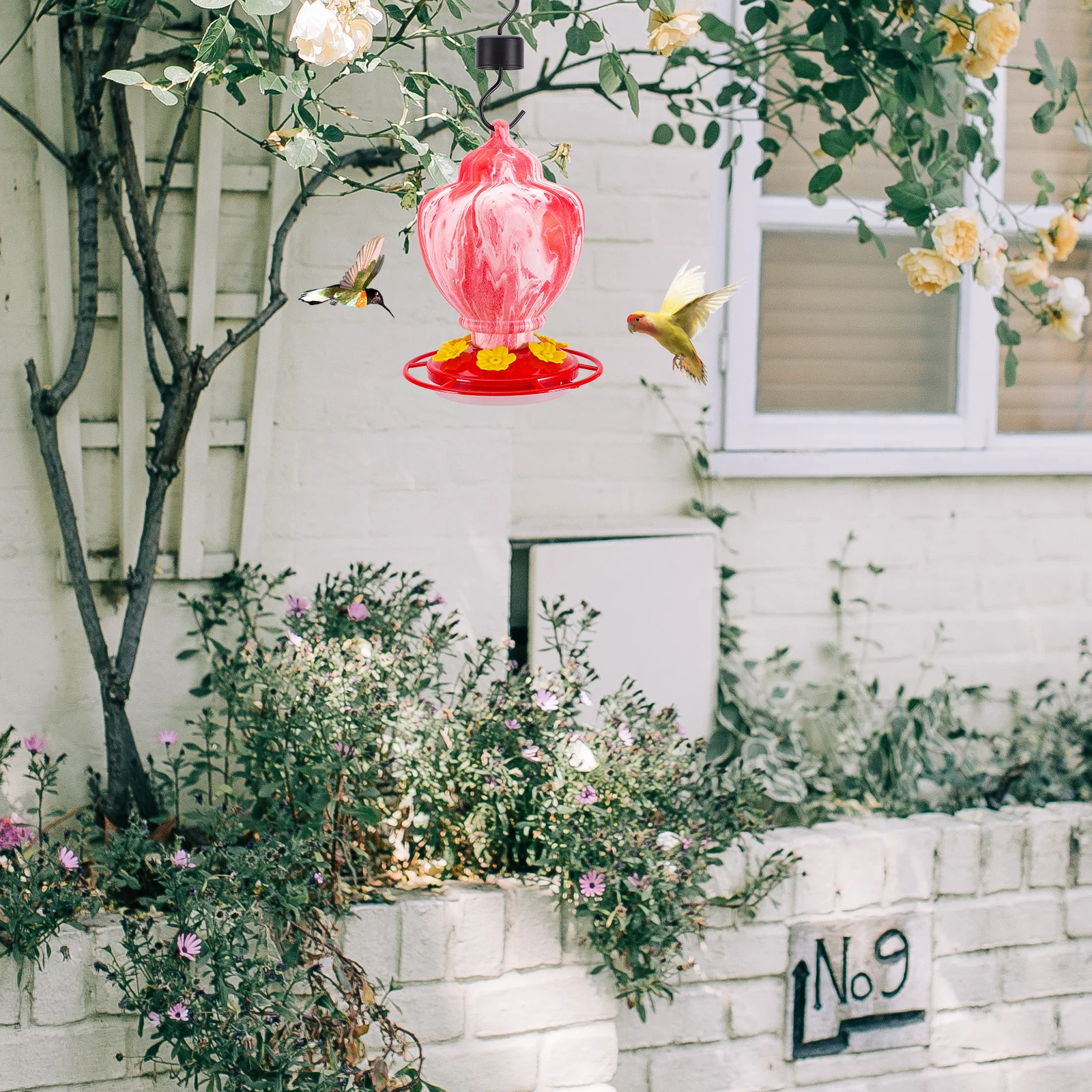 

Hummingbird Plastic Bird Feeding Tool Hanging Outdoor Garden Feeder Wild Bird Feeder For Backyard Patio Balcony