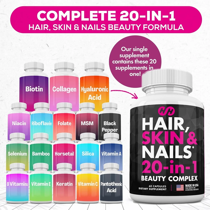 Alkaloids, Glucomin, Silica, Translucent Acid and Keratin Hair Skin and Nails B Vitamins Promote Hair Growth