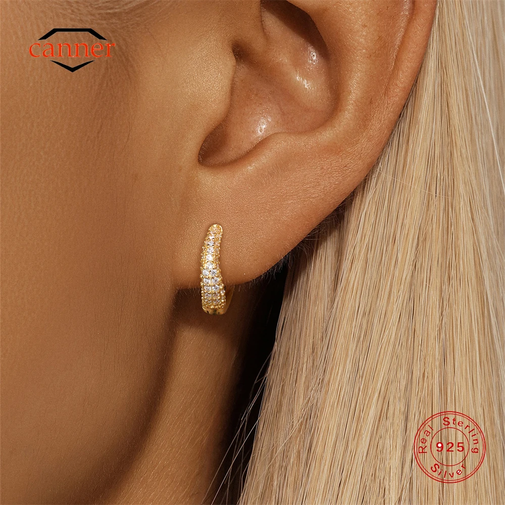 

CANNER 925 Sterling Silver Classic Curved Hoop Earrings for Women Cartilage Piercing Butterfly Small Huggie Earring Fine Jewelry