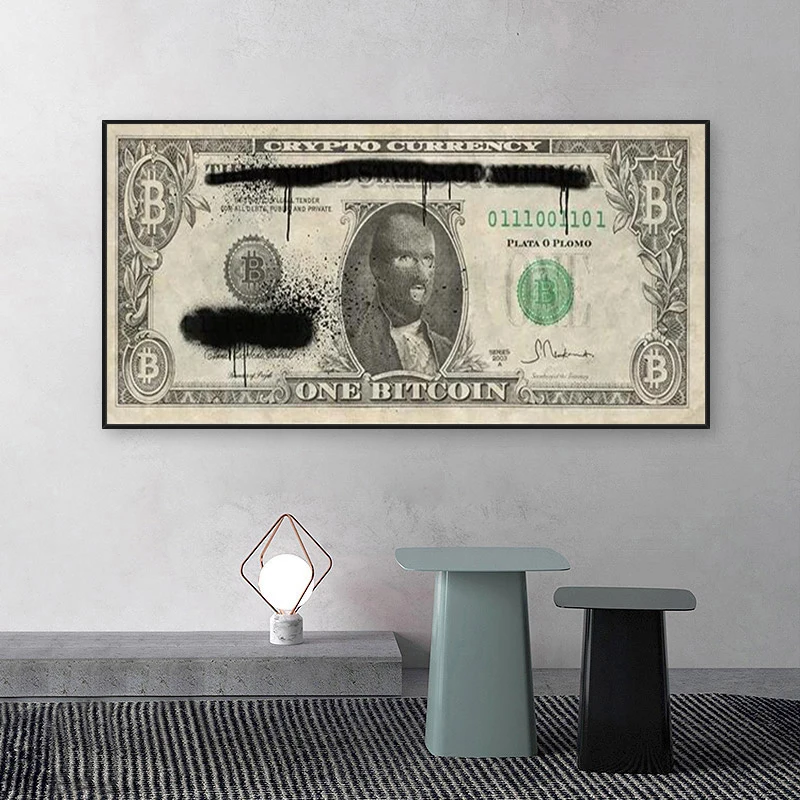 Abstract Masked Man Money Retro Bitcoin Gray Canvas Painting Prints and Posters Wall Art Picture for Living Room Home Decoration - view 2
