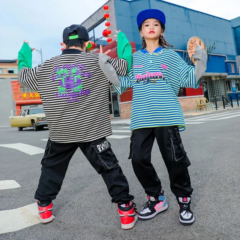 Kid Hip Hop Jazz Street Dance Costume Boy Girl Fashion Set Letter Print Patchwork T-shirt + Pant 2pcs Festive Stage Show Outfits