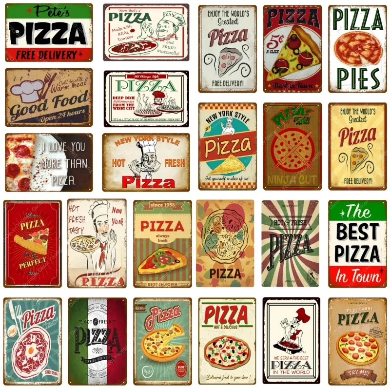 Italian Good Food Pizza Pies Metal Signs Wall Decoration Vintage Metal Poster Home Kitchen Decor Painting Plaques YJ145