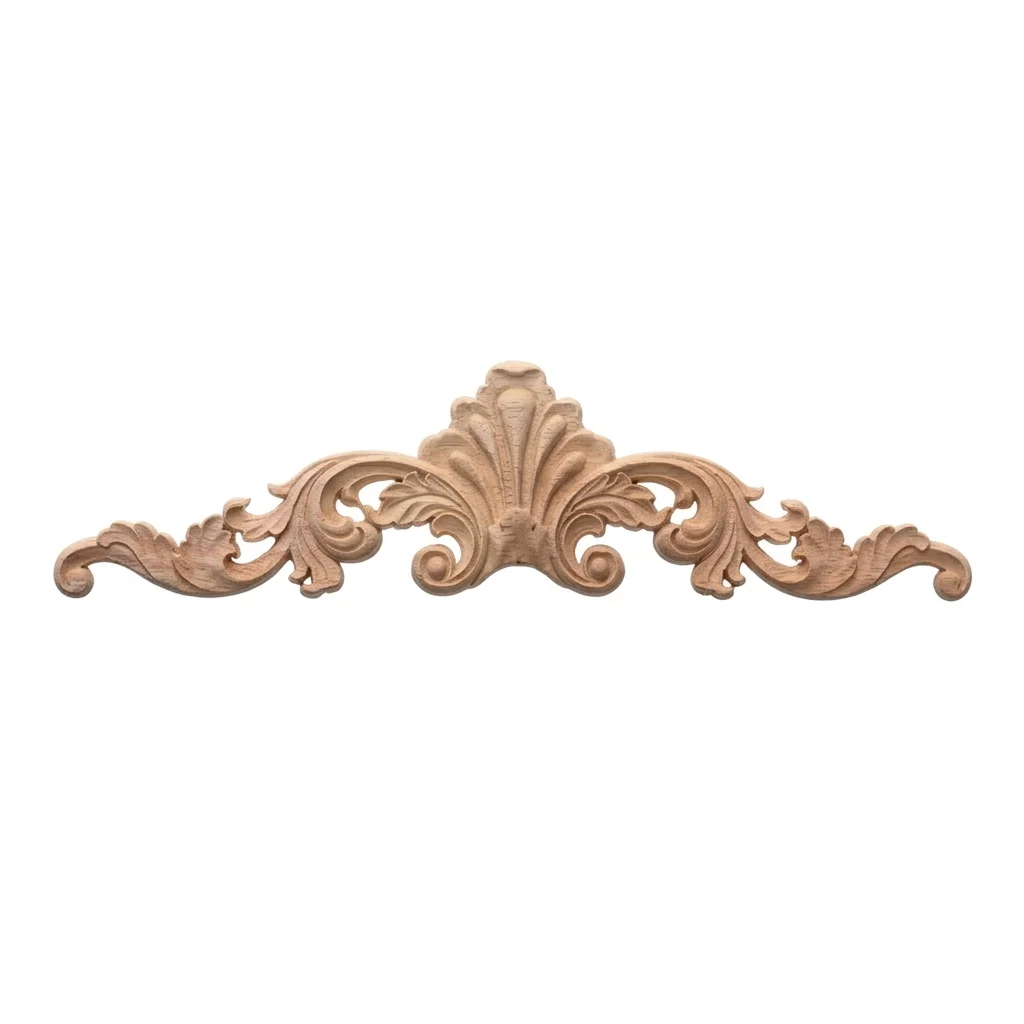 Wooden decal inlaid wood carving, handmade long wooden floral decoration, corner frame decoration for furniture door frames, nat