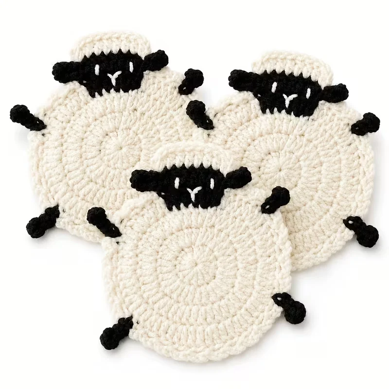 Hand-crocheted Little Lamb Coaster Cute Animal-Shaped Heat Pad Coffee Cup & Tea Cup Table Decoration Unique Cute Gift