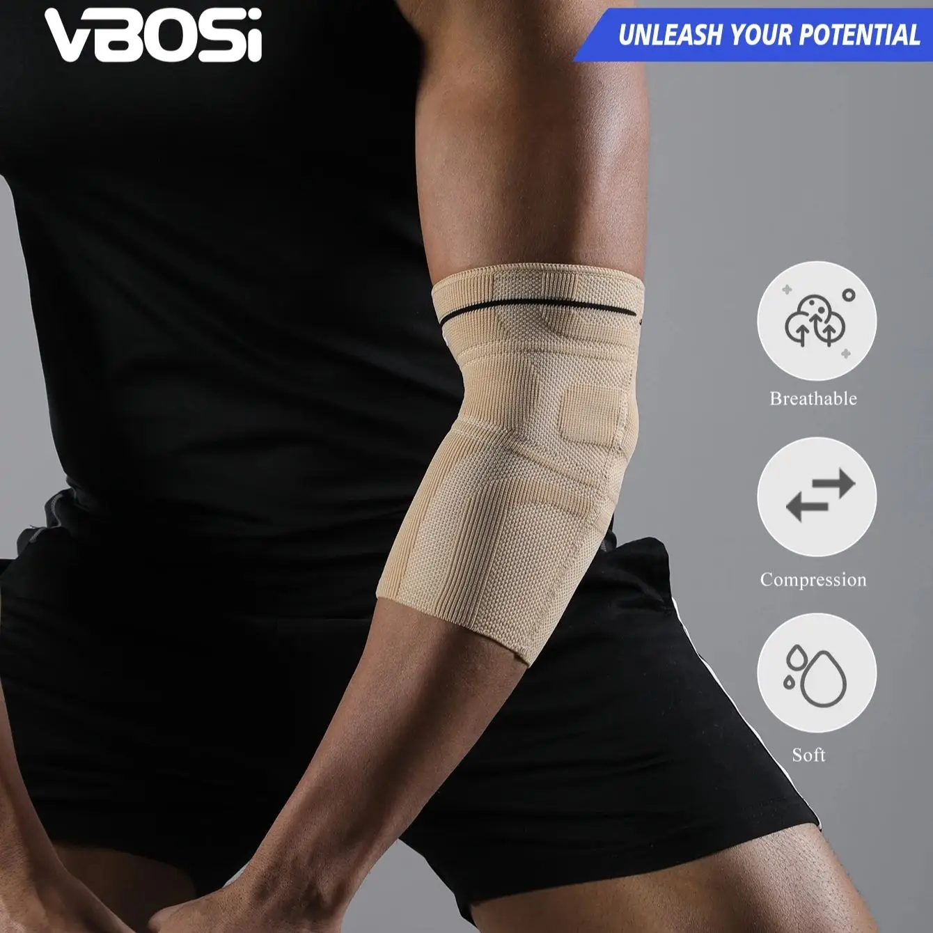 VBOSi 1-teilige Kompressions-Ellenbogenmanschette – atmungsaktive und elastische Sportunterstützung für Fitnessstudio, Laufen und den täglichen Gebrauch für Männer und Frauen