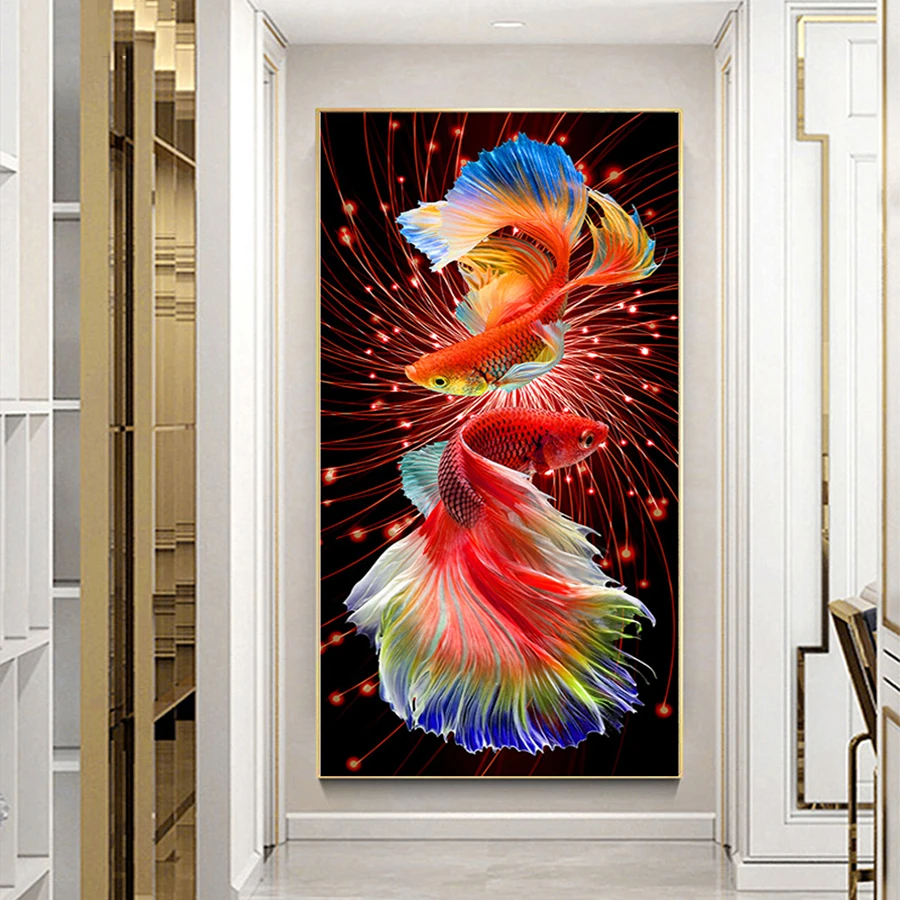 5D Diamond Painting Enter The Entrance Hallway Lucky Light Luxury Double Koi Dot Paste Cross Stitch Diamond Mosaic Embroidery